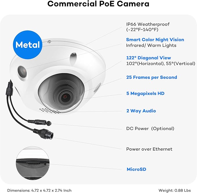 ONWOTE 8 Channel PoE Security Camera System, 2 Way Audio, 8X 5MP IK10 Vandal-Proof IP Cameras, AI Detection, Color Night Vision, Wired CCTV Kit for Home Business, 6MP NVR (No Hard Drive Included)
