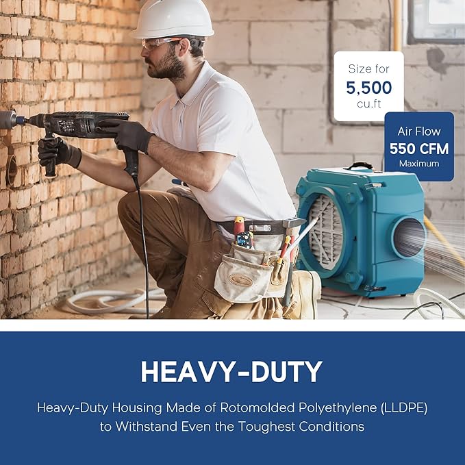 ALORAIR CleanShield HEPA 550 Industrial Commercial HEPA Air Scrubber for Damage Restoration, cETL Listed, GFCI Outlet, 10 Years Guarantee, Blue(Pack of 4)