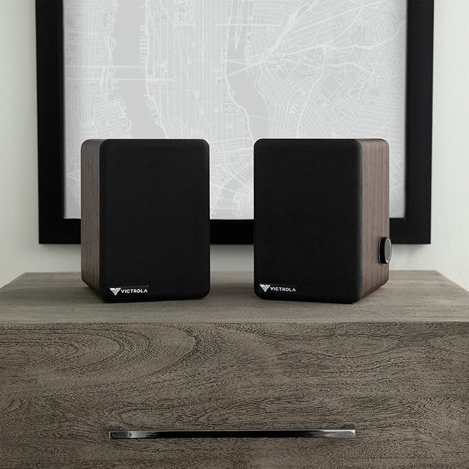 Victrola M1 Monitors – Powered Bookshelf Monitor Speakers, Bluetooth Wireless Streaming, Premium Stereo Sound, Pairs with Premiere T1 & More, RCA & Aux Input, Multi-Device Pairing (Black)