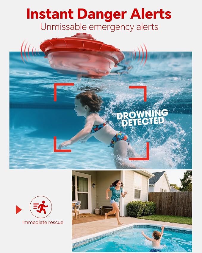 Pool Alarm, Floating Pool Safety Alarms for Inground & Above Ground Pools – Loud 110dB Alert, Adjustable Sensitivity, Protection for Kids & Pets (Red)