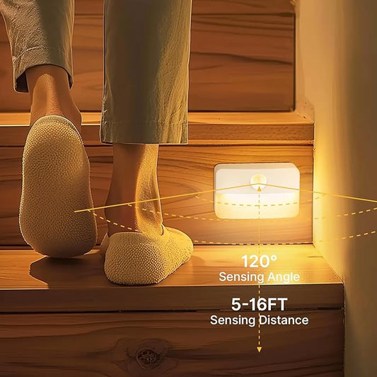 Guankai 3 Pack Motion Sensor Stair Light for Indoor, Battery Operated Closet Lights, Wireless Stick on Anywhere Hallway Lamp, Portable Led Night Lamps for Bedroom Under Cabinet Kitchen