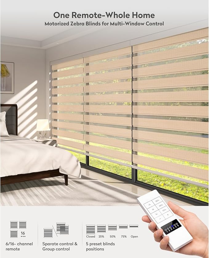 ACMEART Motorized Zebra Blinds,Smart APP & Remote Control Light Filtering Zebra Shades,Compatible with Alexa,Custom Size Electric Window Blinds for Home Office (Beige)