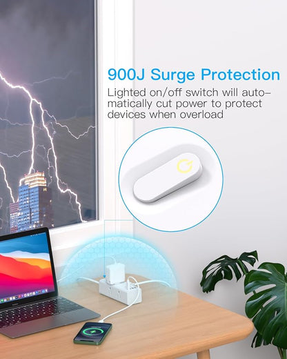 3Ft Extension Cord with Multiple Outlets, Flat Plug Power Strip Surge Protector with 3 Ft Cord, 6 Outlet 4 USB Ports (2 USB C), Multi Outlet Wall Plug for Travel, College, Dorm Room Essentials(White)