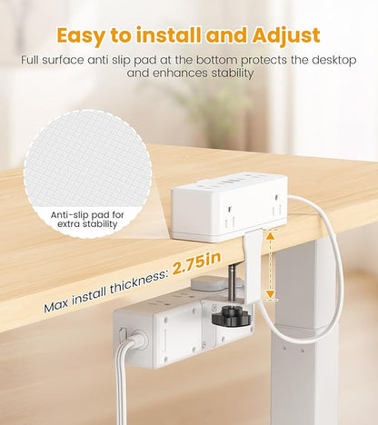 Dual Layer Desk Clamp Power Strip, Desktop Edge Mount Surge Protector with 15 AC Outlets & 4 USB Ports(20W USB-C), Ultra Thin Flat Plug & 5FT Power Cord for Office Home(ETL Listed)