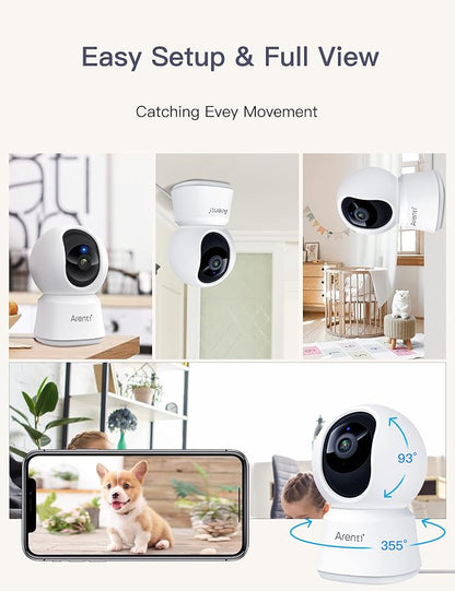 ARENTI 4MP Pet Camera P2Q, 5G WiFi 6 Indoor Security Camera, Free Phone App