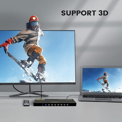 DGODRT 8×1 HDMI Switch 8 in 1 Out, 8 Port 4K HDMI Switcher Selector Box with IR Remote Control, Support 4K@30Hz Ultra HDR HDCP 3D 1080P for Xbox PS4 PC Laptop