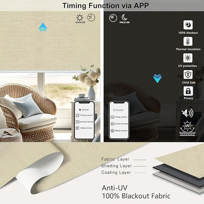 Aprilsmart Motorized Blinds with Remote,Compatible with Apple HomeKit Alexa Google Home- Voice and app Control,Motorized Roller Shades 100% Blackout Custom Size (Safari Cream-04)