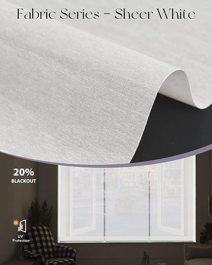 Graywind Motorized Semi Roller Shades Compatible with Alexa Google Hardwired WiFi Smart Light Filtering Remote Control Automated Blinds Electric Window Shade, Custom Size (Sheer White)