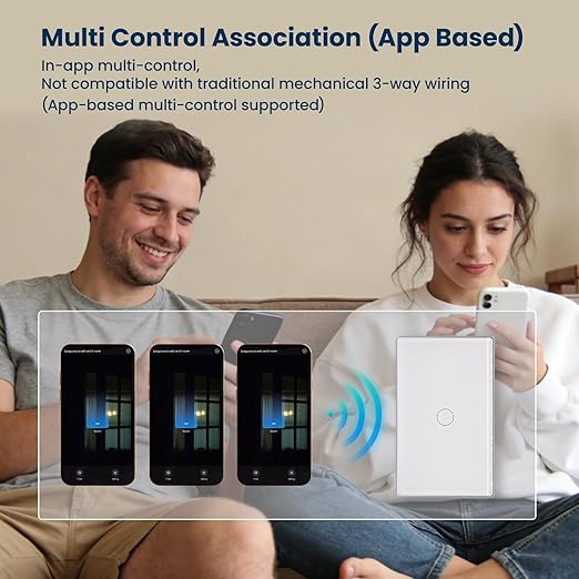 Smart Switch Aluminum Frame,2.5D Glass Panel,4.65 X 2.83 X 1.26 Inches,Need Neutral Wire,2.4GHz WiFi,Work with Tuya/Smart Life,App/Voice Control,White 1 Button