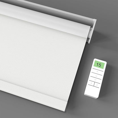 Motorized Blinds with Remote Control, Smart Blackout Automatic Blinds Work with Homekit Alexa Google Home, Rechargeable Electric Window Roller Shades with Valance, Customized Size (Vinyl White)