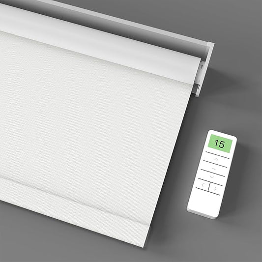 Motorized Blinds with Remote Control, Smart Blackout Automatic Blinds Work with Homekit Alexa Google Home, Rechargeable Electric Window Roller Shades with Valance, Customized Size (Vinyl White)