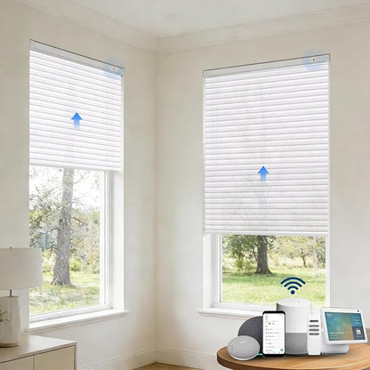 Motorized Cellular Shades with Remote, Smart Cellular Shades Compatible with Apple HomeKit, Alexa & Google Home, Honeycomb Window Blinds for Indoor Windows, Light Filtering Crystal White