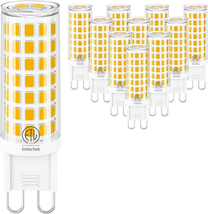 10 Pack G9 LED Bulb 3000K Warm White, T4 G9 Ceramic Bi-pin Base Light Bulbs, G9 Light Bulb Equivalent to 60W Halogen, 600Lm 120V AC 360 Degree Angle for Crystal Chandelier, Non-Dimmable