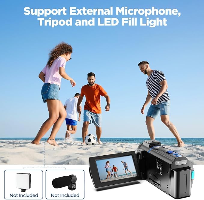 Video Camera Camcorder 4K 30fps 48MP with IR Night Vision, 16X Digital Zoom Cam Corder 3.0" 270° Rotation Touch Screen Video Recorder for YouTube with Remote Control, Battery, 32GB SD Card