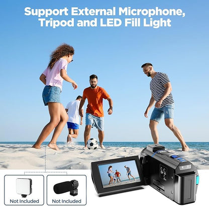 Video Camera Camcorder 4K 30fps 48MP with IR Night Vision, 16X Digital Zoom Cam Corder 3.0" 270° Rotation Touch Screen Video Recorder for YouTube with Remote Control, Battery, 32GB SD Card