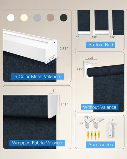 Tokblind Motorized Roller Shade with Remote Control, Blackout Electric Shade for Windows Compatible with Alexa Google via Hub, Rechargeable Smart Window Blind for Home Office (Fabric Navy Blue)