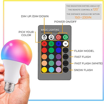 Droiee Dimmable E26 Warm LED Light Bulb, 6W RGBW Color 500LM with 16 Color Changing Modes for Christmas, Party etc with Remote Control 2 Pack, White, Dr-2024