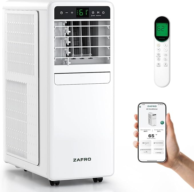 ZAFRO Portable Air Conditioners, 12000 BTU (8000 BTU SACC), Smart AC Unit with Drainage-free Cooling, Fan & Dehumidifier, Portable AC with APP/Remote, 47dB Quiet, 24H Timer for Living Room, Bedroom