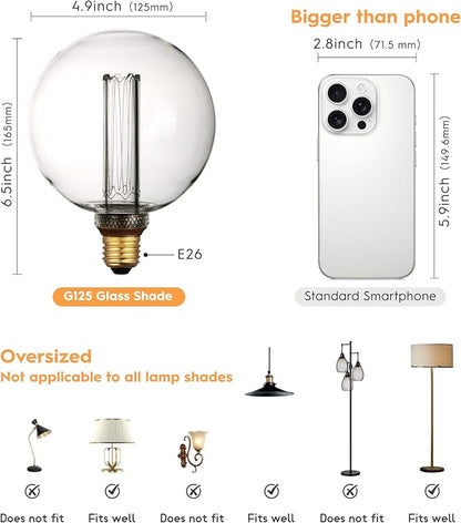 Large Globe Light Bulb, Vintage Edison Dimmable LED Bulb, 3.5W Low Lumen Eye-Caring Soft Dim Lighting for Mood(Not Daylight White), E26 Medium Base, Giant Round Glass Cover Clear RN G125