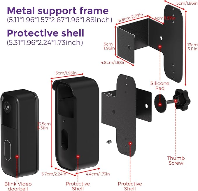 Blink Doorbell Mount for Blink Video Doorbell 2nd Gen (2025) – Anti-Theft No-Drill Security Mount with Protective Cover, Zero Sensor Interference, Weatherproof, Black