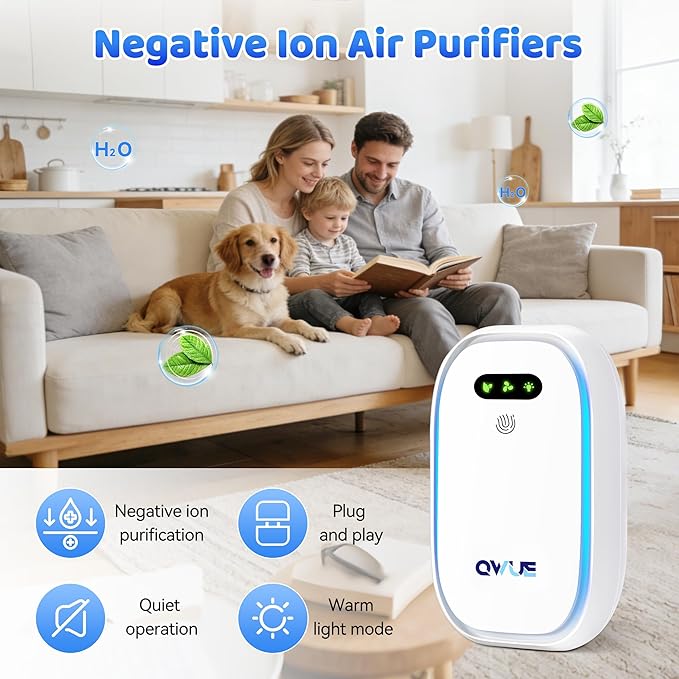Air Ionizers with Warm Night Light (2 Pack), Plug in Negative Ion Air Purifier, Quiet Air Freshener for Odors, Smoke, Dust, Portable Air Purifiers for Home, Office, Bedroom, Bathroom, Mini Air Cleaner