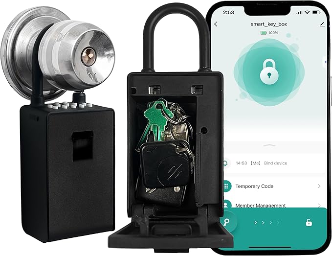 Kingsley Smart Wall Mount Key Lock Box with Bluetooth Keyless Entry, Extra Large for Keys & Access Cards, Auto Lock, App Control, IP65 Waterproof, Secure Code, for Home, Office, & Airbnb (Standard)