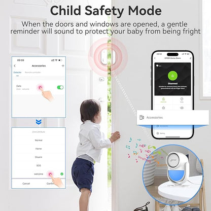 CPVAN WiFi Motion Sensor Alarm, 125dB Wireless DIY Smart PIR Motion Detector with 4 Door/Window Sensors for Home Security System - On Spot Alarm & APP Alert, White