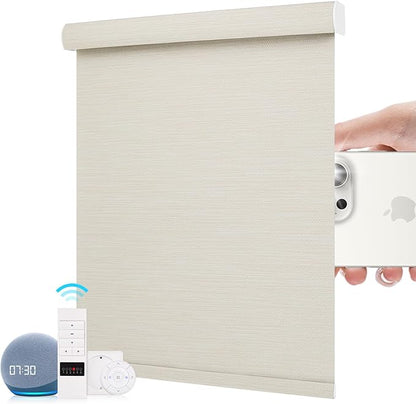 ZSTARR Motorized Roller Shades Blackout Smart Roller Blinds with Remote Control Rechargeable Blind Compatible with Alexa Automatic Window Shades for Home Custom Size (BO Beige)