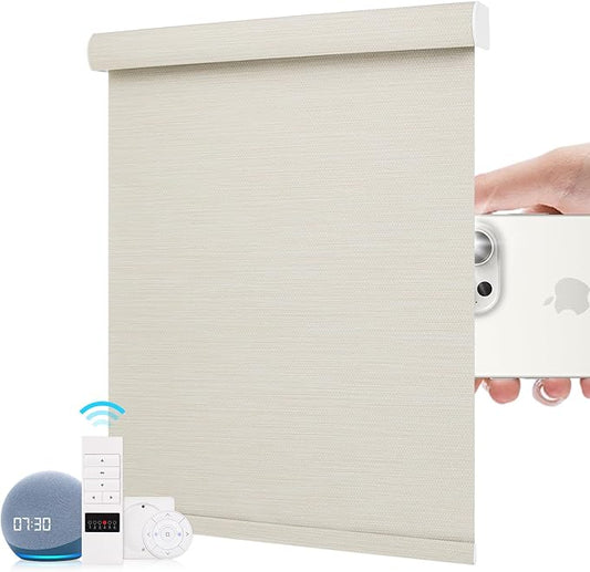 ZSTARR Motorized Roller Shades Blackout Smart Roller Blinds with Remote Control Rechargeable Blind Compatible with Alexa Automatic Window Shades for Home Custom Size (BO Beige)