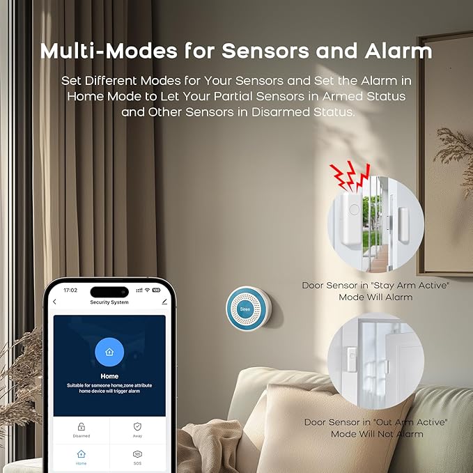 LWOHSI Home Security Systems with Door/Window Sensors and Motion Detectors,Wireless Burglar Alarm Kits with APP Real-Time Alerts,Compatible with Alexa & Google,No Monthly Fee