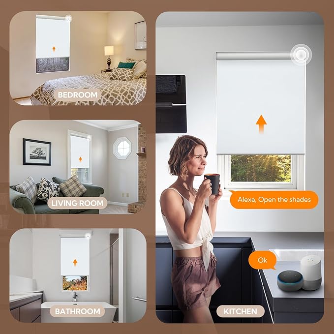 Motorized Blinds with Remote,100% Blackout Smart Blinds for Window Cordless Electric Blinds Compatible with Alexa Google Assistant(White,Custom Size)