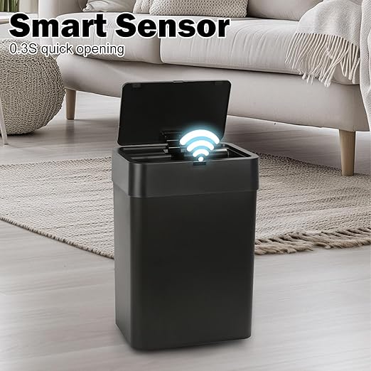 SYNCVIBE 2 Pack Bathroom Trash Can with Lid - 2.5 Gal and 4 Gal Motion Sensor Garbage Bin, Smart Rubbish Bin, Waterproof Slim Dustbin, Automatic Plastic Trash Can for Bathroom, Office, Black