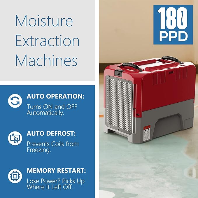 ALORAIR LGR Commercial Dehumidifier with Pump Drain Hose, 180 Pint Large Capacity Crawl Space Dehumidifier for Water Damage Restoration, Basements Warehouse & Job Sites, 5 Years Limited Warranty, Red