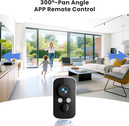 300° Pan Wireless Outdoor Security Camera, No Subscription Free 7-Day Cloud/SD, AI Detection, Magnetic Mount, Battery Powered, 2.4G WiFi, 2K, Night Vision, 360° View, 2-Way Talk, Home Security, IP65