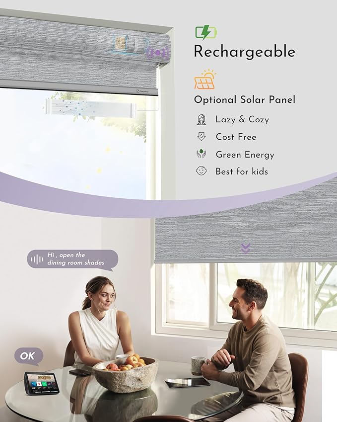 Graywind Motorized 100% Blackout Roller Shades Work with Alexa Google via Hub Window Blinds Remote Control Rechargeable Battery Motor with Valance for Smart Home and Office (D-Jacquard Grey)