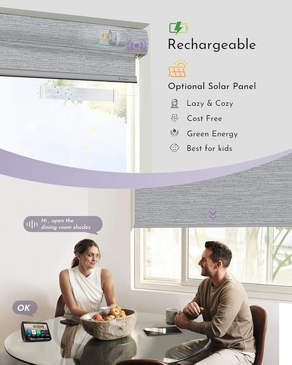 Graywind Motorized 100% Blackout Roller Shades Work with Alexa Google via Hub Window Blinds Remote Control Rechargeable Battery Motor with Valance for Smart Home and Office (D-Jacquard Grey)