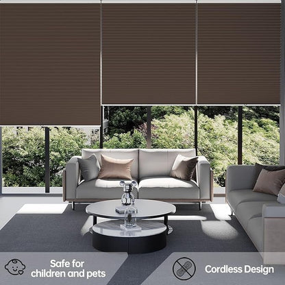 Cellular Shades Blackout Honeycomb Blinds for Indoor Windows, Cordless Cellular Shades 1.5 inch Cell Pleated for Bedroom Home Office, Custom Size, Blackout Brown
