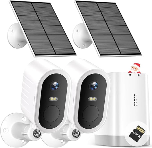 Security Cameras Wireless Outdoor No Subscription,5G/2.4G WiFi 4MP Solar Cameras for Home Security 2Cam-Kit,180-Day Powered,128GB Local Storage,Color Night Vision Home Security Cameras System