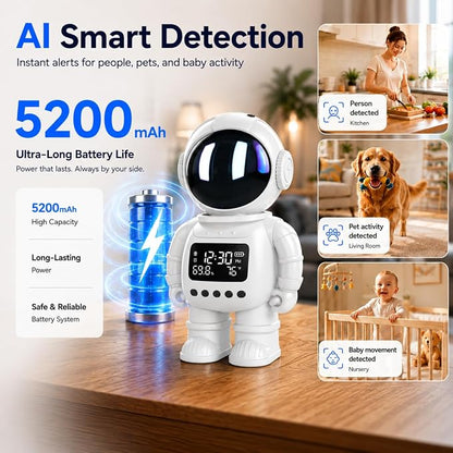 DYPCO 2K Clock Camera for Home Security, Smart Alarm Clock Camera with 2.4G/5G WiFi, Indoor Camera with Phone App, AI Motion Detection, Color Night Vision, Two-Way Audio, Cloud & SD Storage