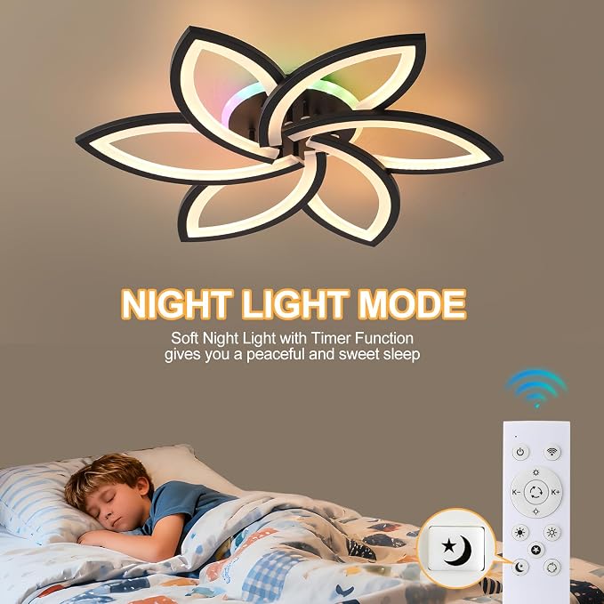 LED Ceiling Light, 50W RGB Flower Flush Mount Light with Remote | Dimmable RGB Ceiling Light with Remote, Independent RGB Backlight, 3000K-6000K, 3000LM Modern Lamp for Bedroom Living Room