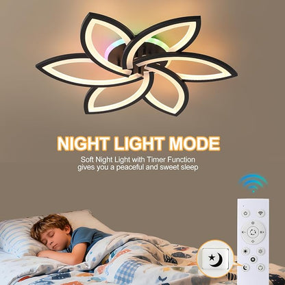 LED Ceiling Light, 50W RGB Flower Flush Mount Light with Remote | Dimmable RGB Ceiling Light with Remote, Independent RGB Backlight, 3000K-6000K, 3000LM Modern Lamp for Bedroom Living Room
