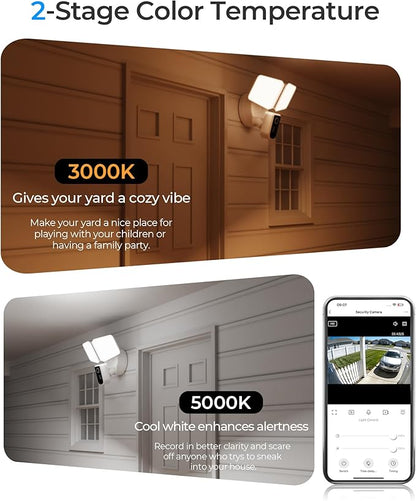 Security Floodlight Camera Outdoor - Flood Lights Camera Wired Motion Lights 2-Way Audio 2K and 150dB Siren 4230 lm 2.4G&5G WiFi Alexa-Compatible 3000-5000K 24/7 Recording for Home Security