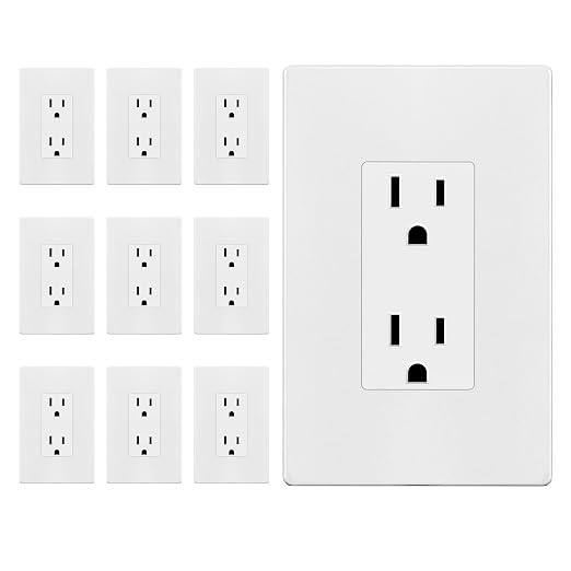 ENERLITES 10 Pack Decorator Outlet 15A Receptacle with Screwless Wall Plate | Self-Grounding, UL Listed, Standard Residential Electrical Outlets for Home, Non-Tamper Resistant, 5-15R, 125V, Matte White
