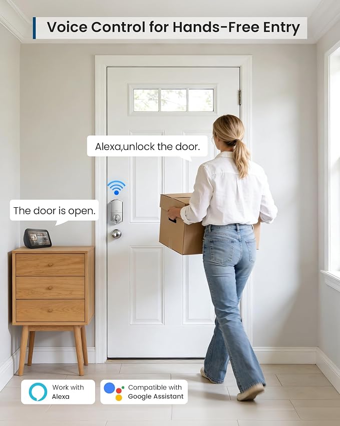 TEEHO TE011W WiFi Keypad Deadbolt, Smart Locks for Front Door, Satin Nickel