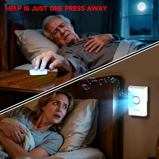 Caregiver Pager, Wireless Emergency Call Button for Elderly/Seniors, Disabled at Home, 500 Feet +, SOS Nurse Home Call Alert System