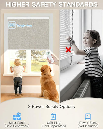 Tokblind Motorized Roller Shade with Remote Control, Blackout Electric Shade for Windows Compatible with Alexa Google via Hub, Rechargeable Smart Window Blind for Home Office (Fabric Beige)