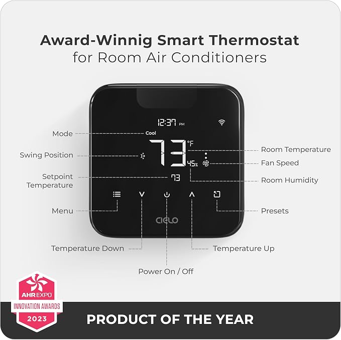 Breez Max Smart WiFi Thermostat for Mini-Split, Window, Portable AC (Black)