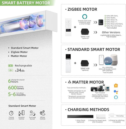 ZSTARR Motorized Smart Blind for Window with Remote Control, Automatic Blackout Roller Shade Customizable Size,with Valance Child Safety Rechargeable Battery Blinds (Waterproof White)