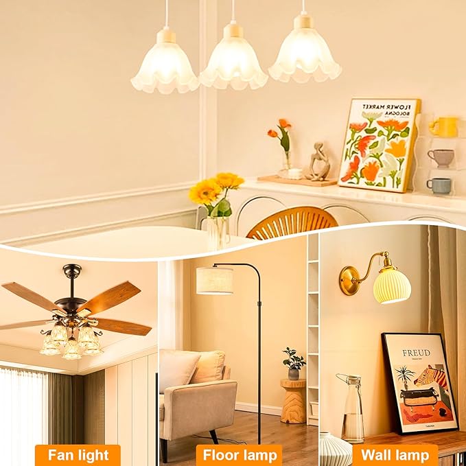 MorningLight 6 Pack A15 LED Bulbs 60 Watt Equivalent, 2700K Warm White, E26 Base, Non-Dimmable, 6.5W 600 Lumens Bulb, A15 6.5W LED Light Bulbs for Ceiling Fan, Wall sconces, 25000+ Hours Lifespan