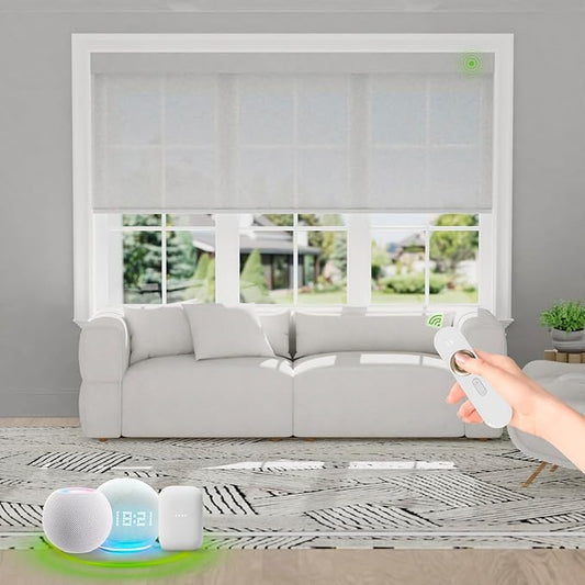 Motorized Blinds with Remote [Light Filtering] Smart Blinds Compatible with Alexa Google HomeKit, 80% Blackout Automatic Roller Shades for Indoor Windows, Customized Size, Mesh Gray